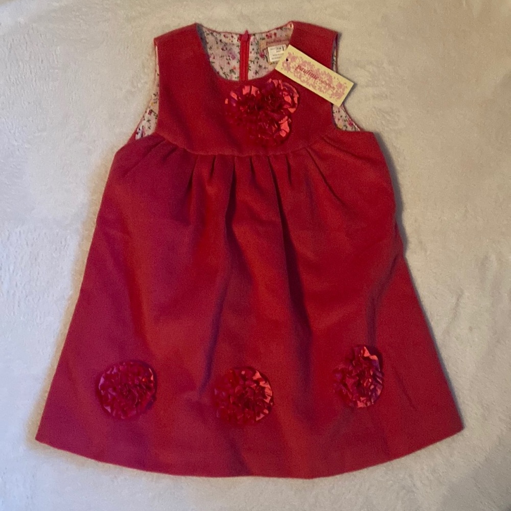 NWT Pauline Collection 100% Wool Size 7/8 Dress Lined Flower Accents Zip Back